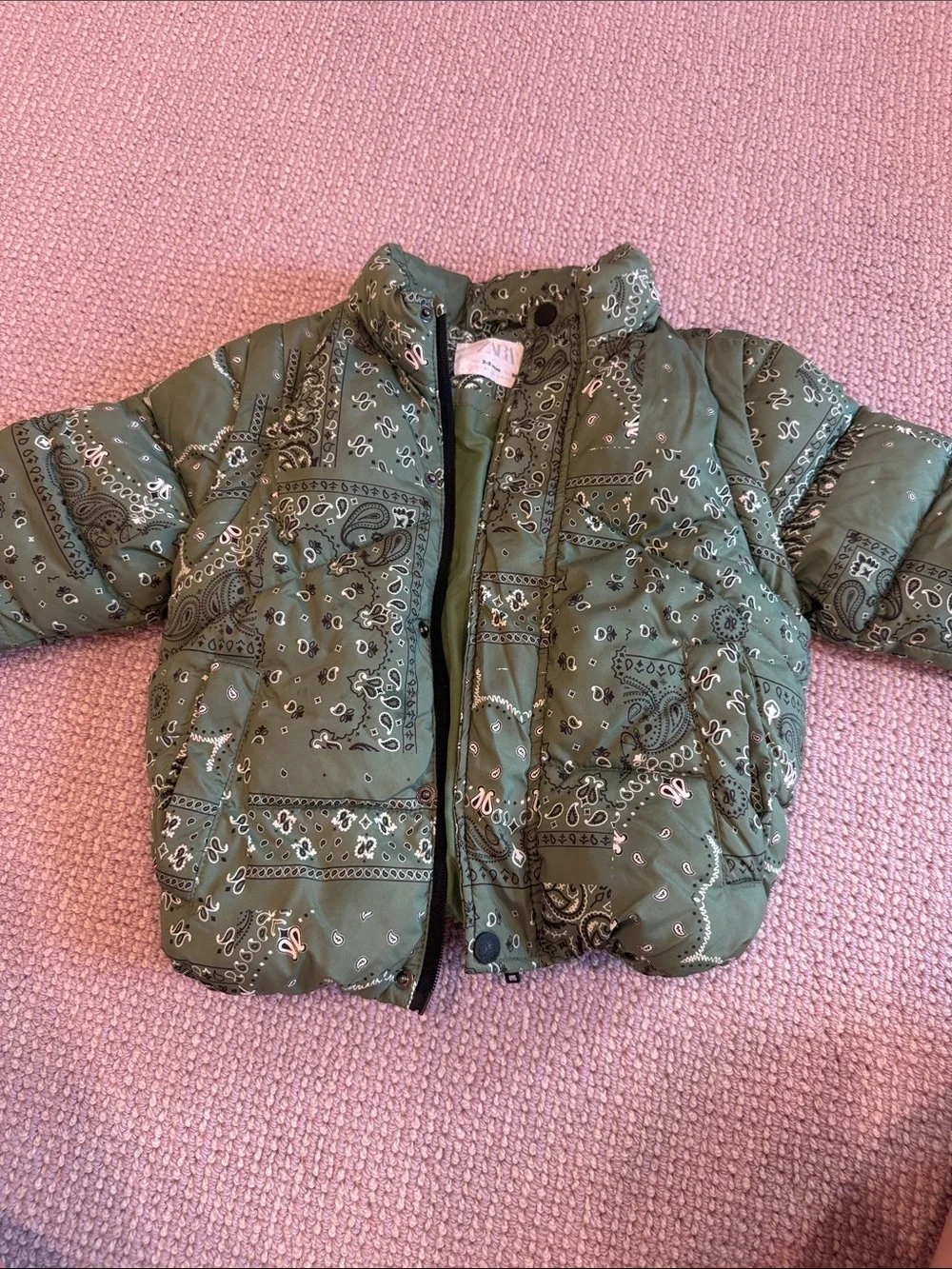 Zara Olive Green Bandana-Print Puffer Jacket